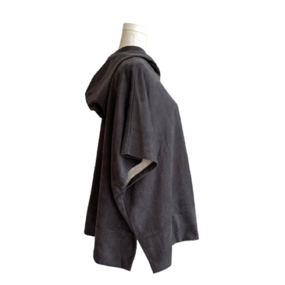 Cut The Frills Gray Oversized Cropped Short Sleeve Hooded Top Poncho OS NEW - Picture 4 of 8